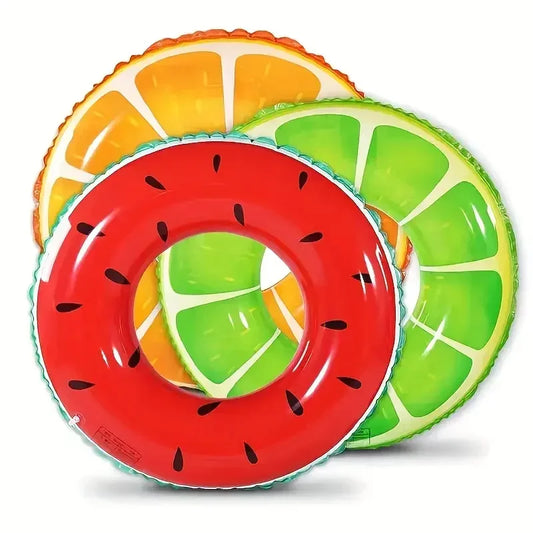 90 Size Inflatable Swimming Ring - Fruit Patterned Swimming Inner Ring with anti Leakage Valve, Thick PVC Material